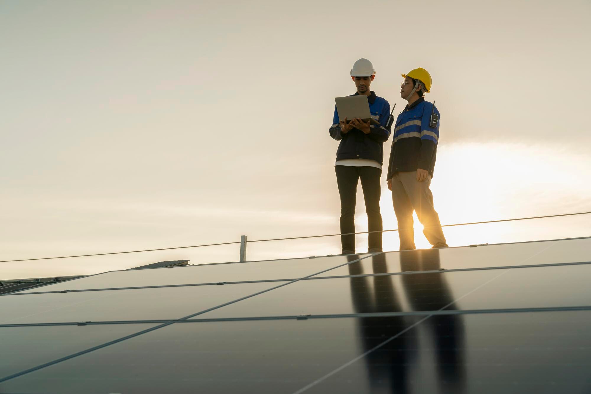 Engineer inspecting a rooftop solar installation
